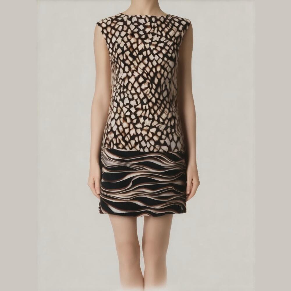 VICTOR by VICTOR ALFARO Animal Print Dress Sleeveless Contrast Hem Sheath S